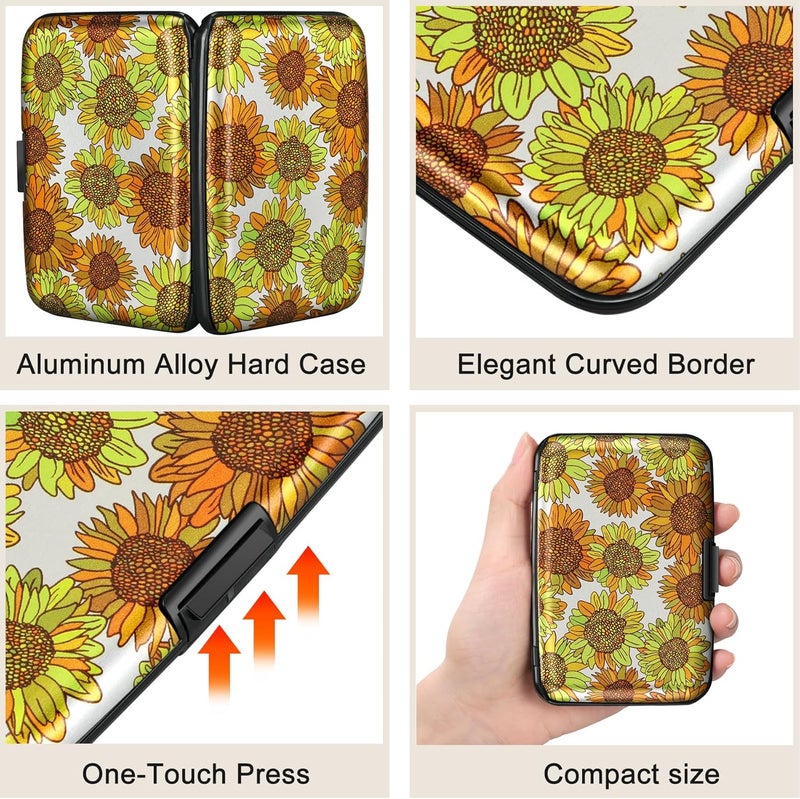 ELFISH Mini RFID Aluminum Wallet Credit Cards Holder Business Card Case Metal ID Case for Men Women(Sunflowers) - Image 3